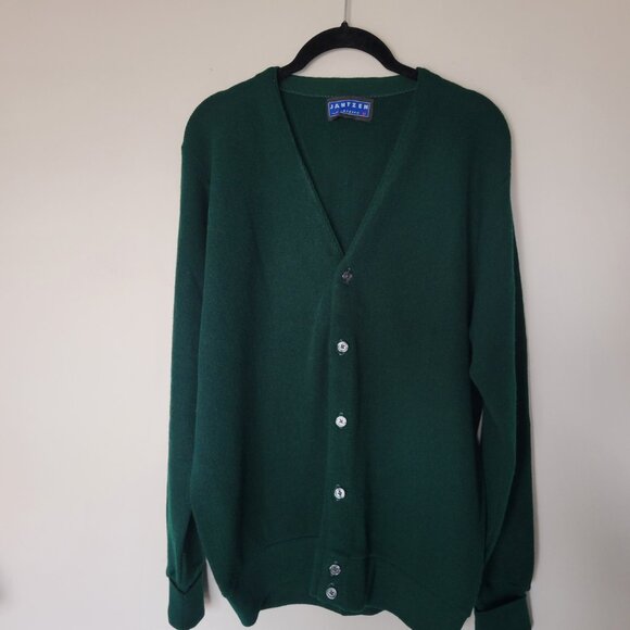 Vintage Jantzen Sweater Men's Medium Green Cardigan Grandpa Button Up USA *FLAW* - Picture 6 of 8